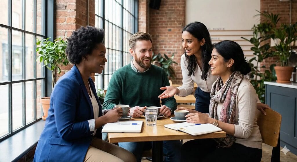 Nonprofit executive directors meeting in peer support group conversation