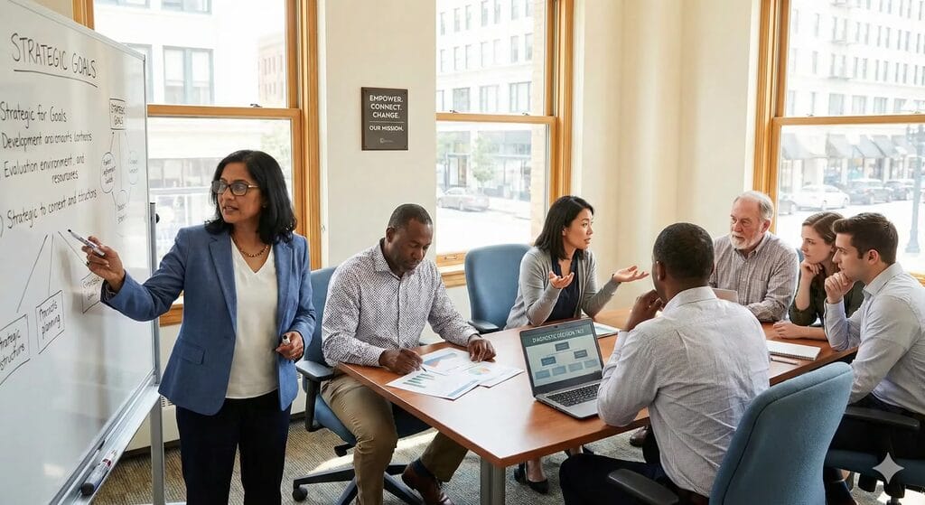 Nonprofit professionals demonstrating coaching, training, consulting, and mentoring interventions