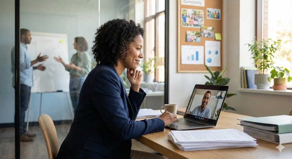 Nonprofit executive director in coaching session transforming leadership challenges into strategic growth