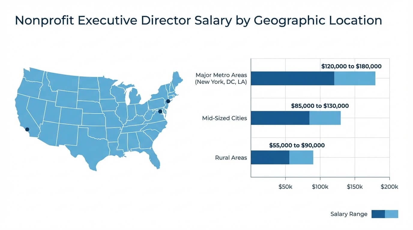 Nonprofit executive director salary comparison by geographic location across the United States
